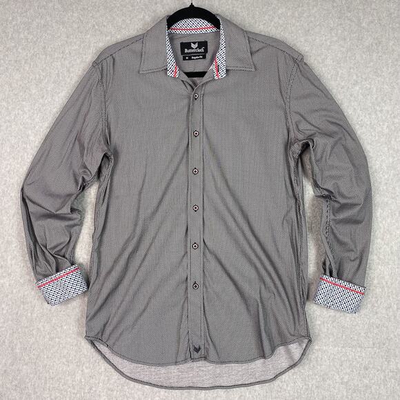 Buttercloth Shirt Mens M Black Regular Fit Long Sleeve Button Up Geometric - Picture 1 of 8